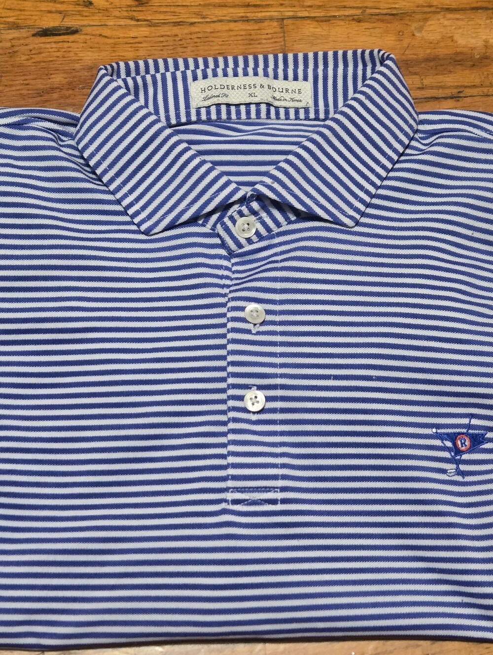 Holderness & Bourne The Maxwell Polo Mens XL Cobalt/White Stripe OCEAN REEF CLUB